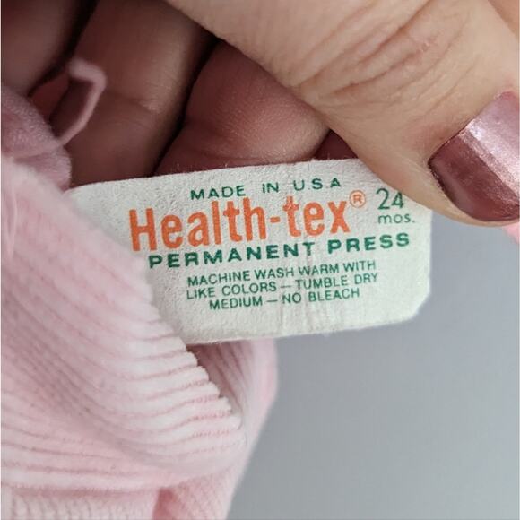 Vintage Girl's 24 Months Teddy Bear Smile Light Pink Corduroy Overalls - Picture 3 of 5